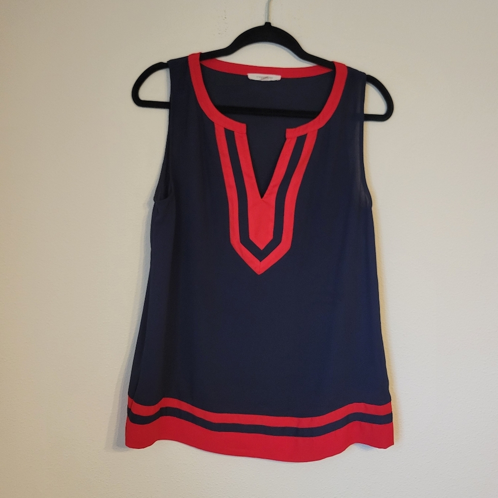 41 Hawthorn L Large Navy Red Sleeveless Tank Top Blouse Nautical